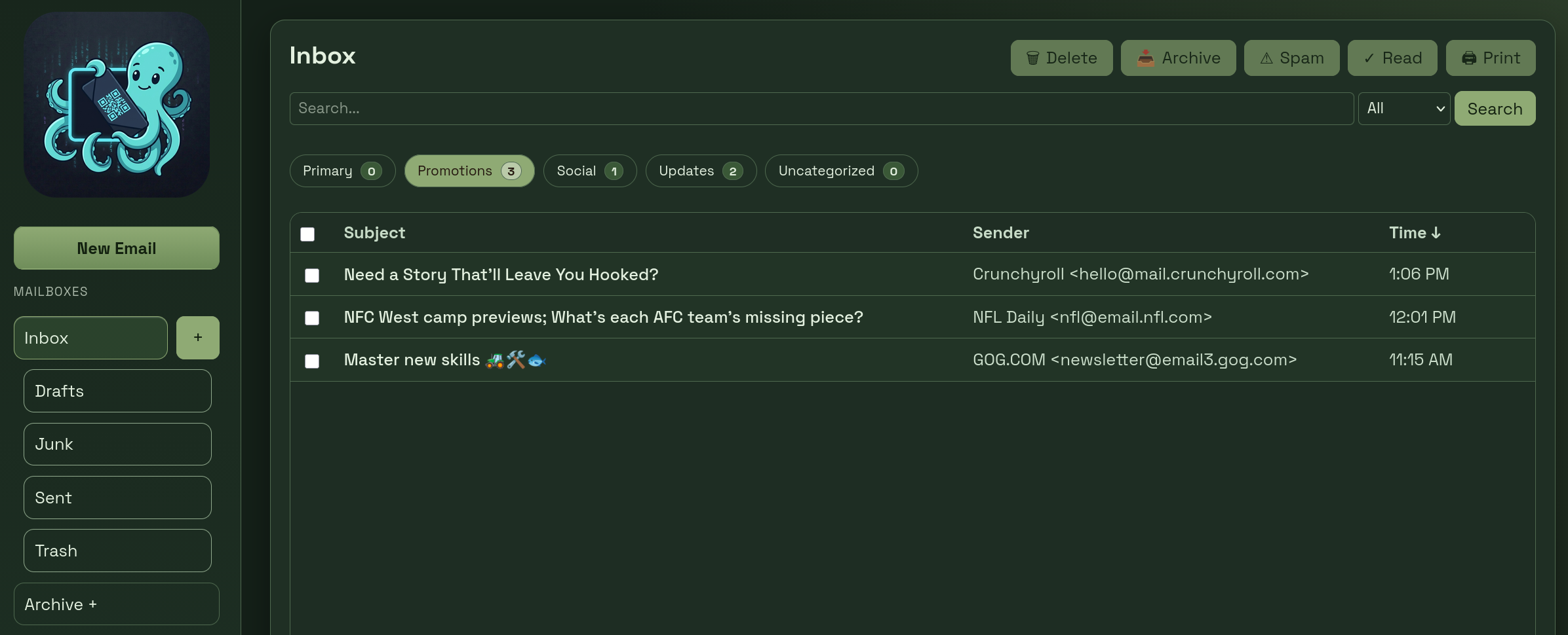 KyPost web inbox in the Forest theme